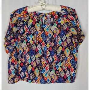 Alya Tshirt S Women's Multicolor Geometric Print Boxy Cropped 90s Artsy Unique